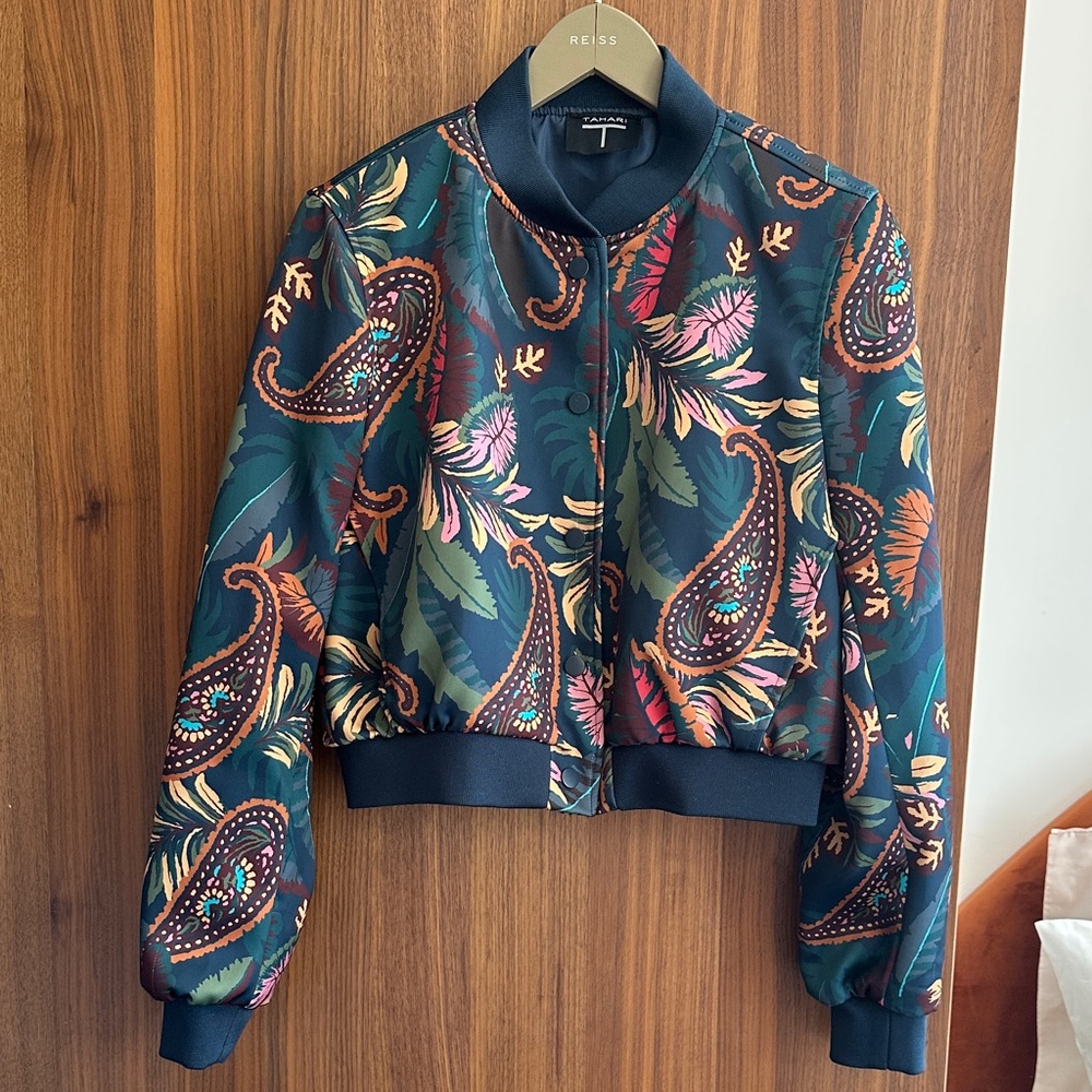 Tahari Women's Paisley Bomber Jacket - Teal and Multicolor